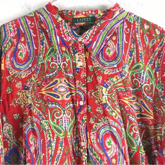 Ralph Lauren Paisley Button Shirt Plus Women Size 3X Multicolor Red - Picture 2 of 12
